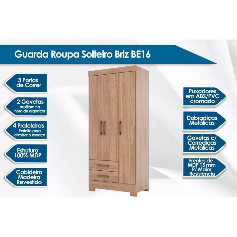 Guarda Roupa 3 Portas E 2 Gavetas C/ Pés Briz Be16 Branco - Henn