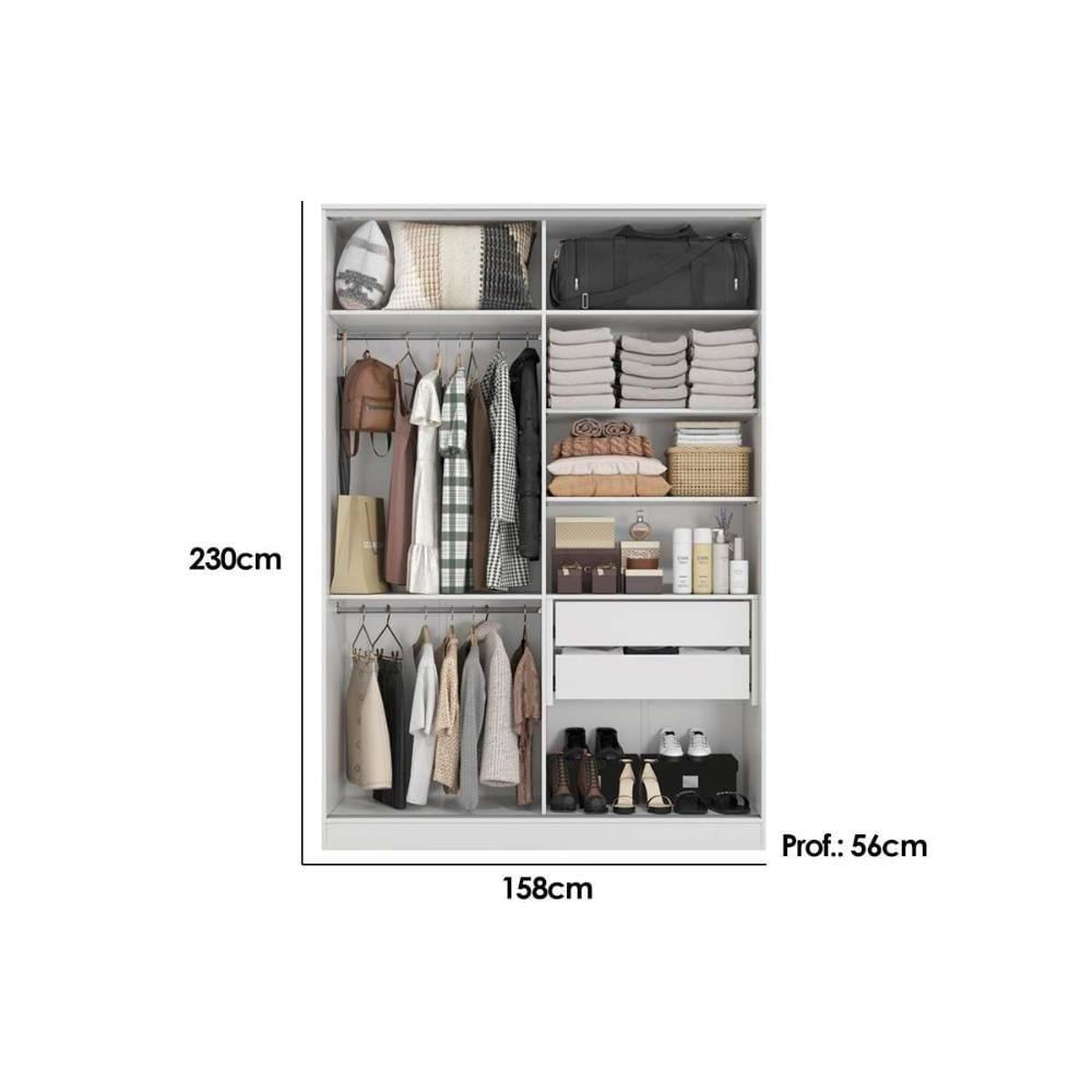 Guarda Roupa Closet De Quarto Aberto Arm158bmdp C- 2 Gavetas S- Portas Nogueira - Kappesberg