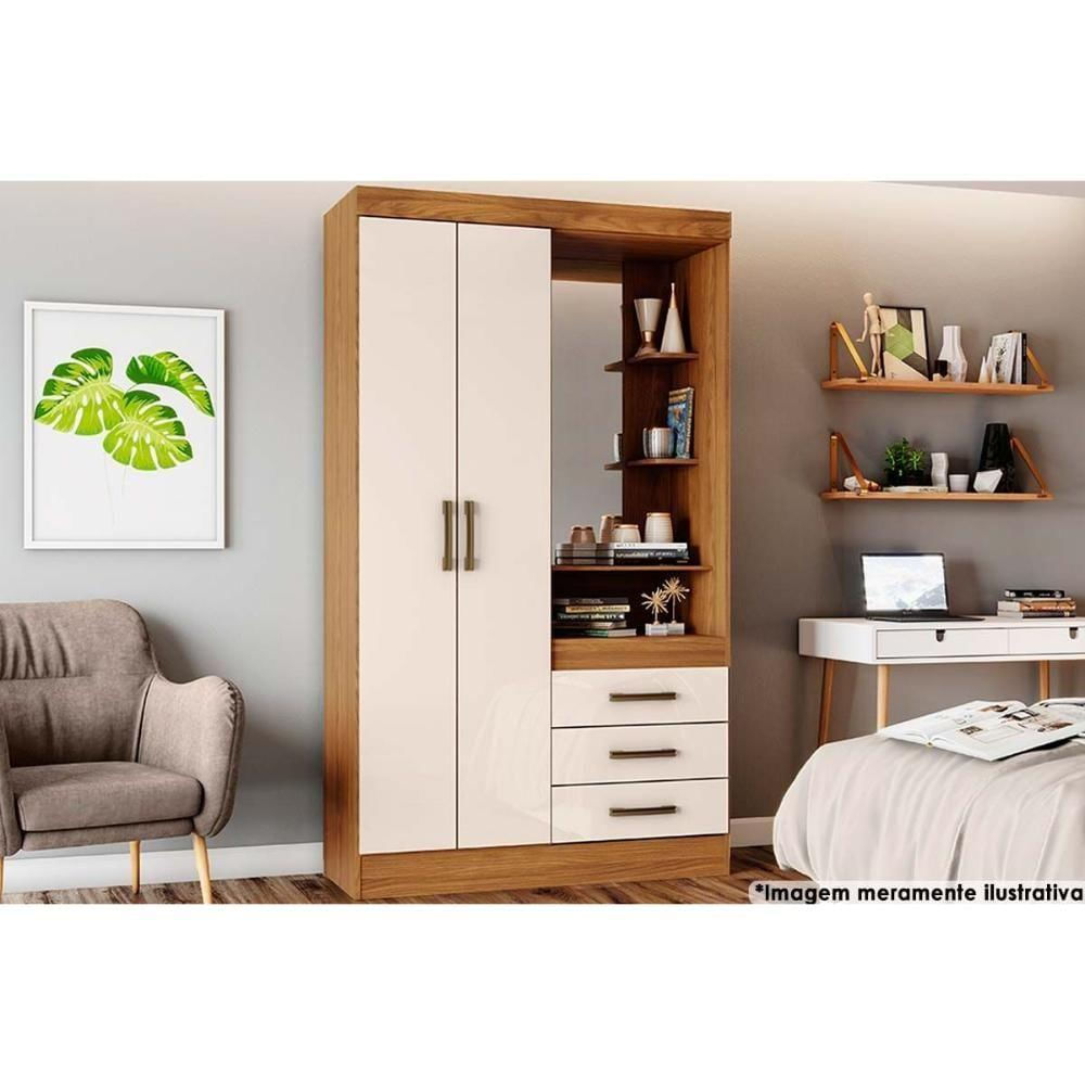 Guarda Roupa Solteiro 2 Portas E 3 Gavetas C- Espelho Briz B64 Nature-off White