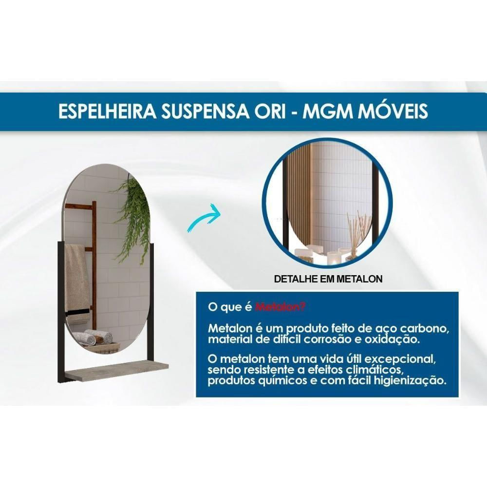 Espelho Quarto De Casal Ori Espelheira Parede Oval C-prateleira Metalica 41x87cm Pistache - Mgm