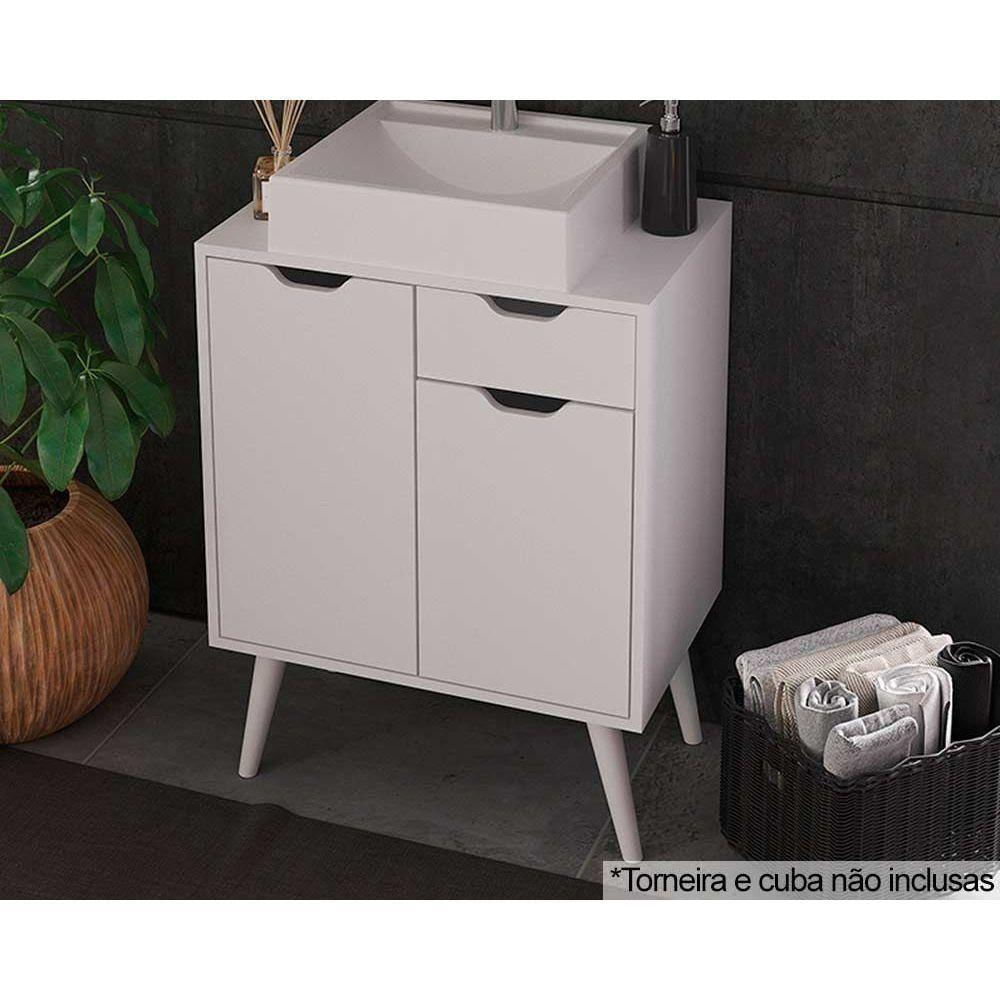 Gabinete De Banheiro Com Pés Bn3637 Sem Cuba 2 Portas E 1 Gaveta60cm Branco - Tecno Mobili