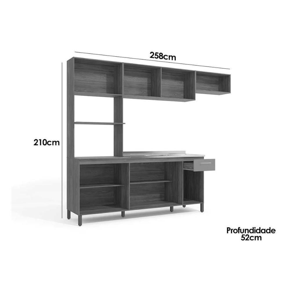 Kit Cozinha Modulada 4 Peças L780a (2aéreo+1balcão+1paneleiro) S- Tampo Nogueira-verde - Kappesberg