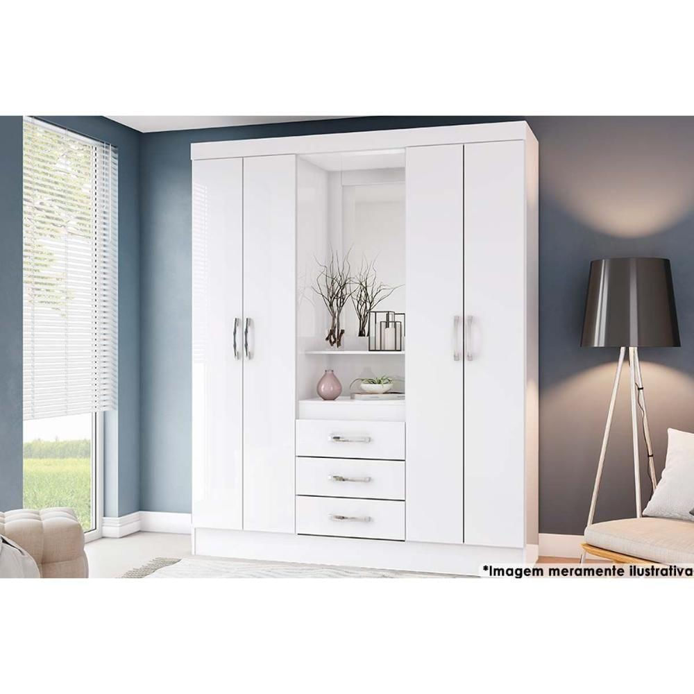 Guarda Roupa Casal 4 Portas E 3 Gavetas C- 1 Espelho Briz B24 Branco