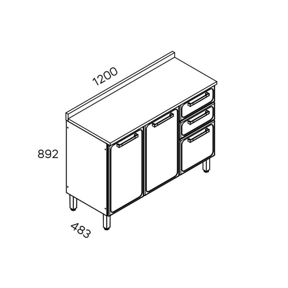 Gabinete P- Pia Cozinha Balcão C- Tampo Estilo 7124 C- 3 Portas E 2 Gavetas 120cm Cinza-grafite - Bertolini