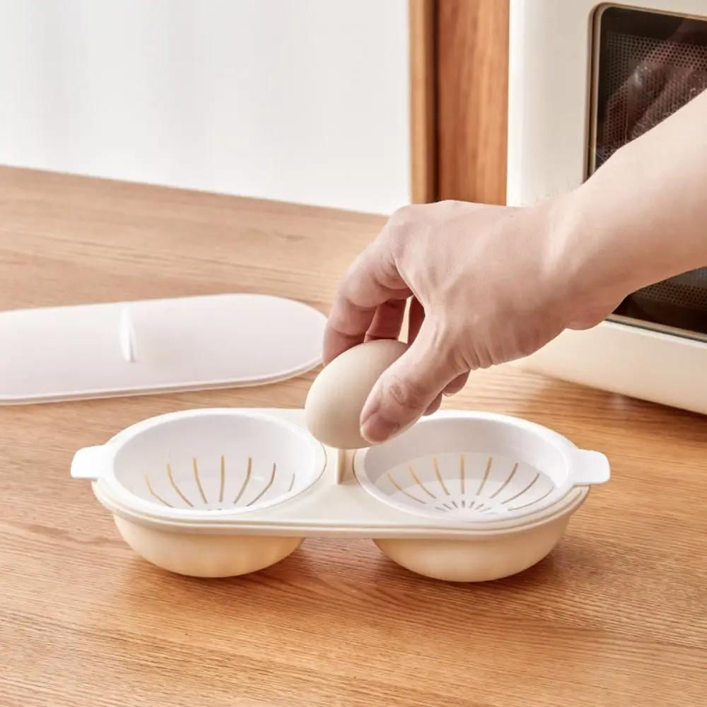 1pc Poça de Ovos de Micro-ondas com Duas Xícaras - Utensílio de Cozinha branco