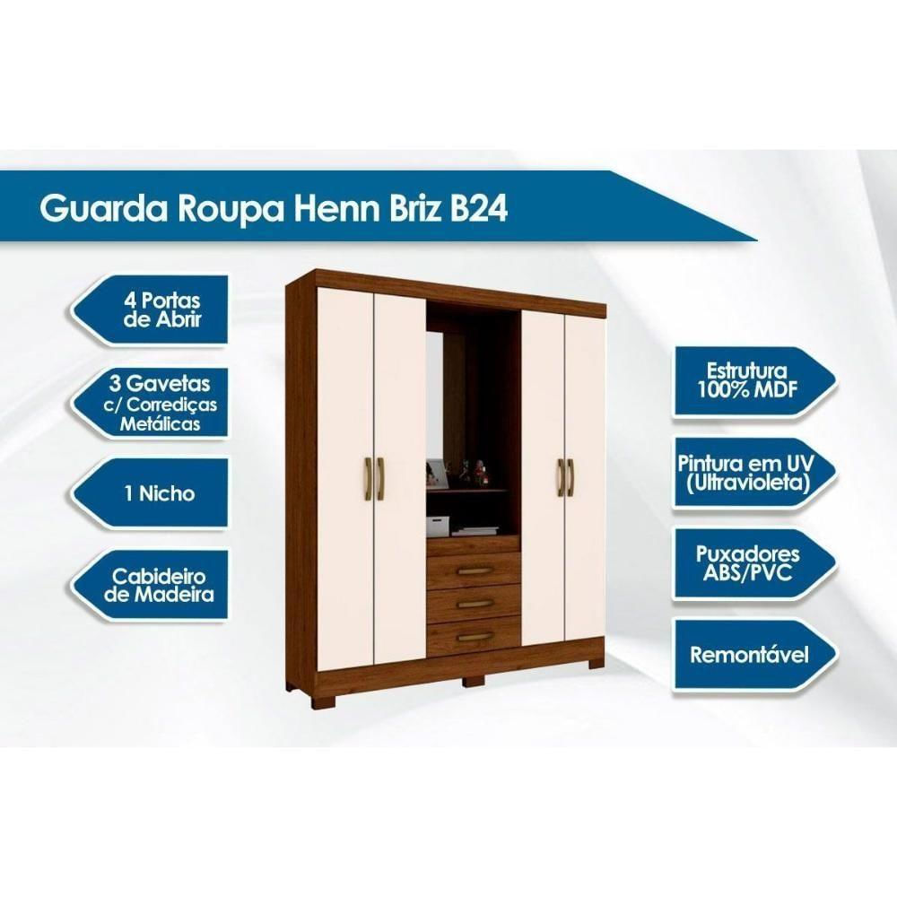 Guarda Roupa Solteiro 4 Portas E 3 Gavetas C- Espelho Briz B24 Branco-rosa