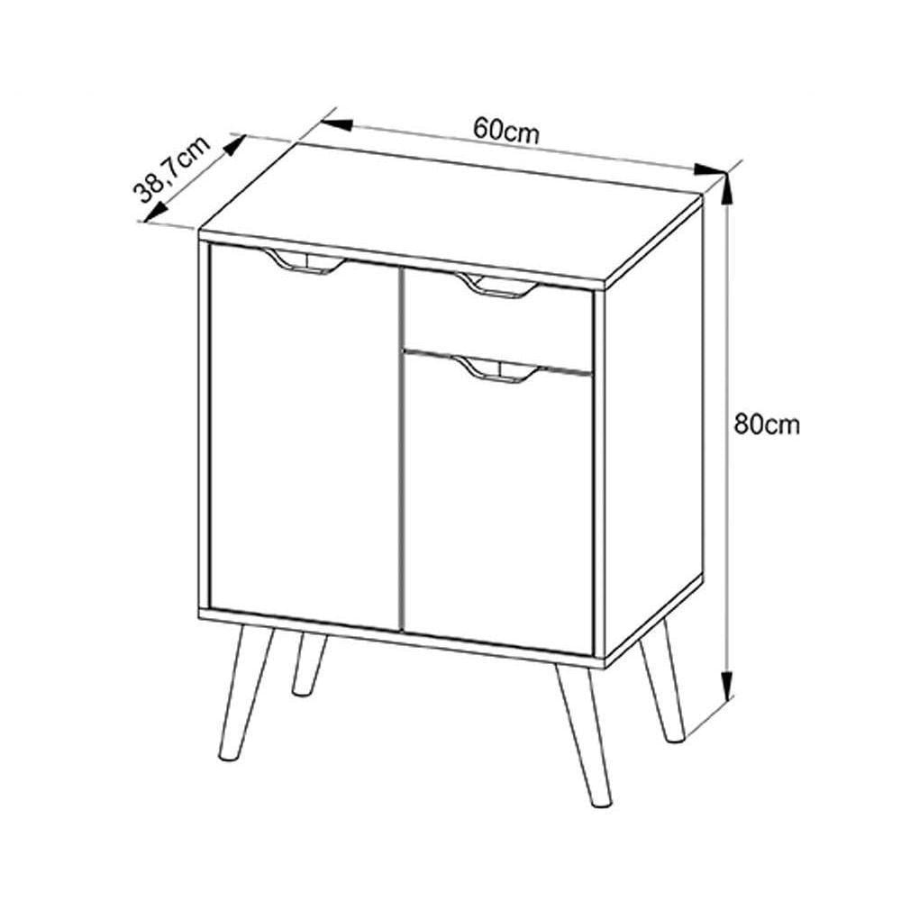 Gabinete De Banheiro Com Pés Bn3637 Sem Cuba 2 Portas E 1 Gaveta60cm Preto - Tecno Mobili