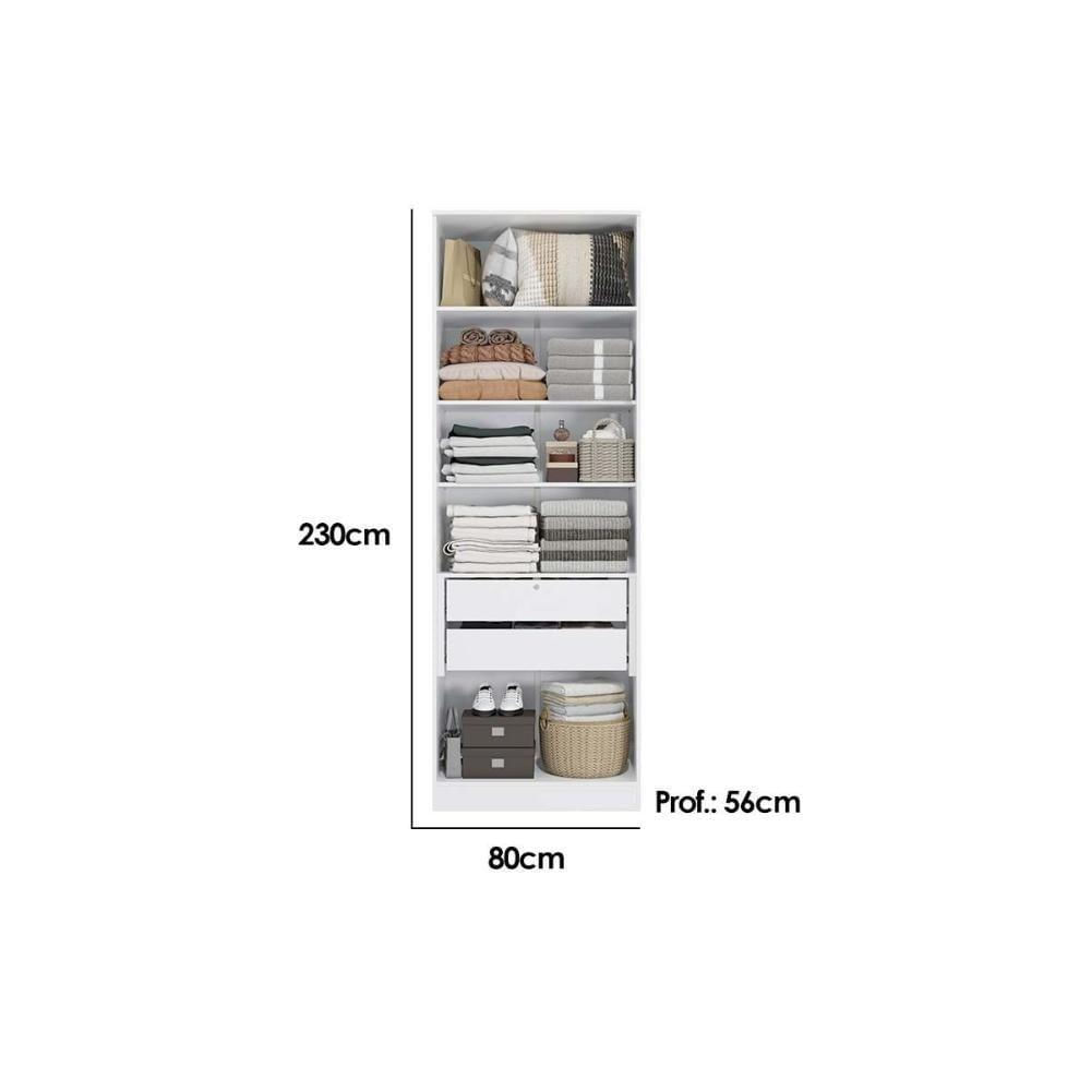 Guarda Roupa Closet De Quarto Arm80amdp Adapt C/ 2 Gavetas Aberto S/ Portas 230x80cm Branco - Kappesberg