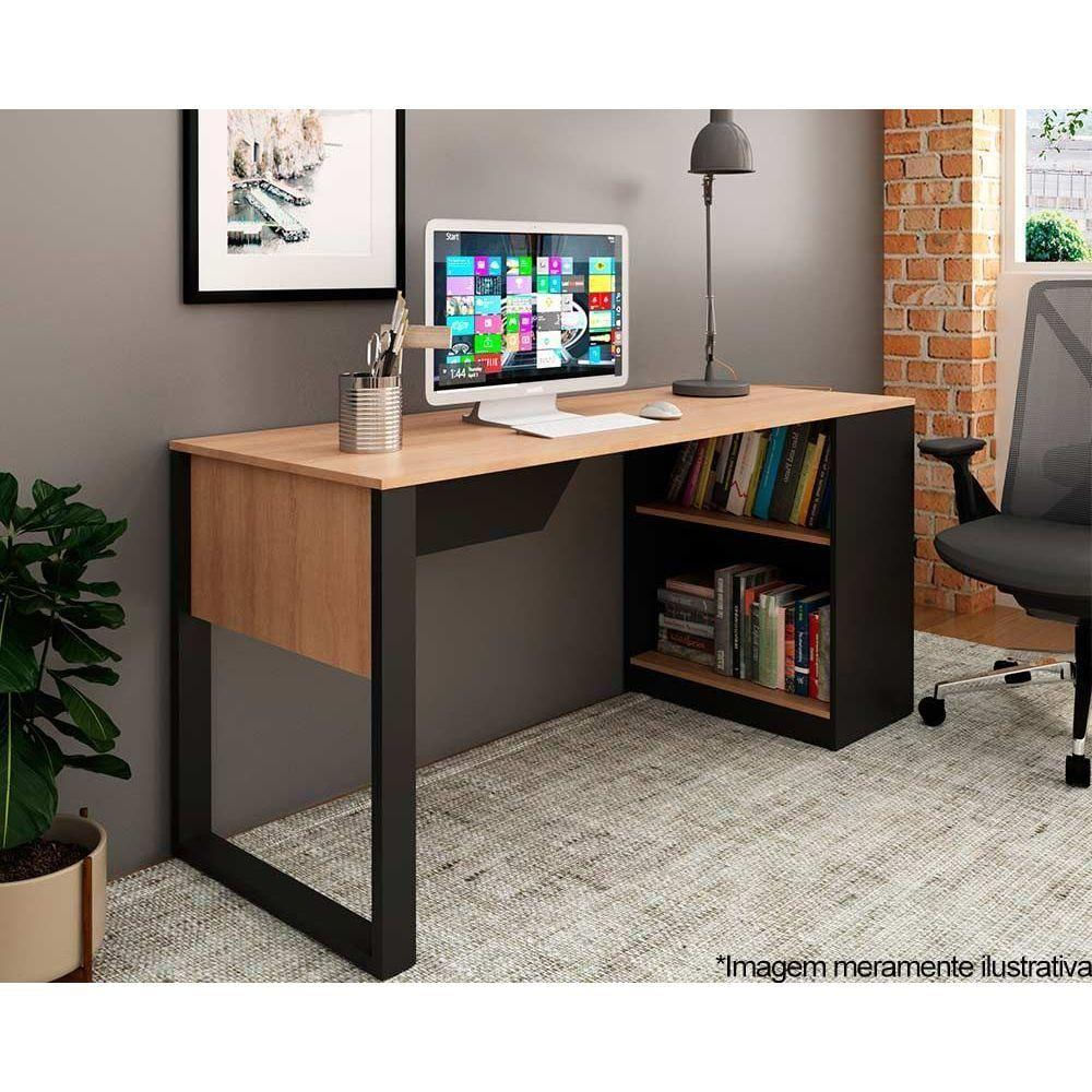 Mesa De Escritório Me4182 160cm Amêndoa-preto - Tecno Mobili