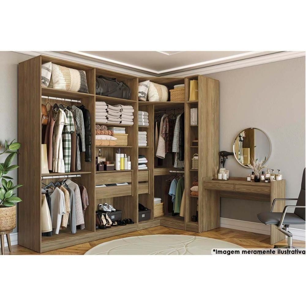 Guarda Roupa Closet De Quarto Arm158amdp Adapt C/ 2 Gavetas Aberto S/portas 230x158cm - Nogueira - Kappesberg