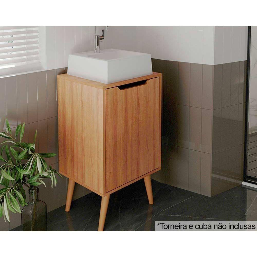 Gabinete De Banheiro Com pés Bn3641 Sem Cuba 1 Porta 45cm Amêndoa - Tecno Mobili