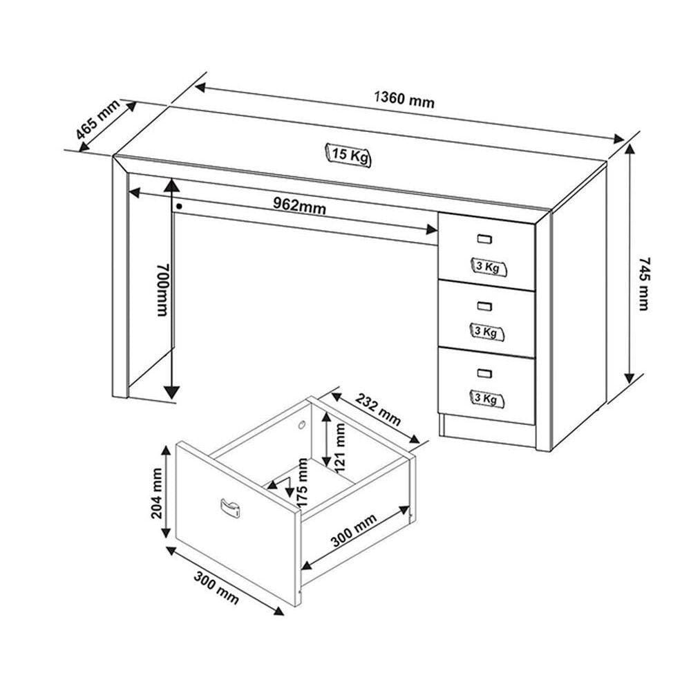 Mesa Escrivaninha Juvenil Me4102 Com 3 Gavetas Rústico - Tecno Mobili