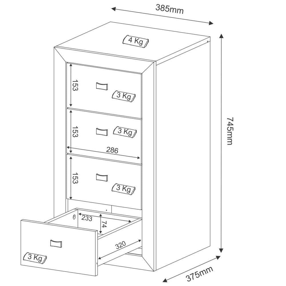 Gaveteiro 4 Gavetas Me4133 Nogal Tecno Mobili