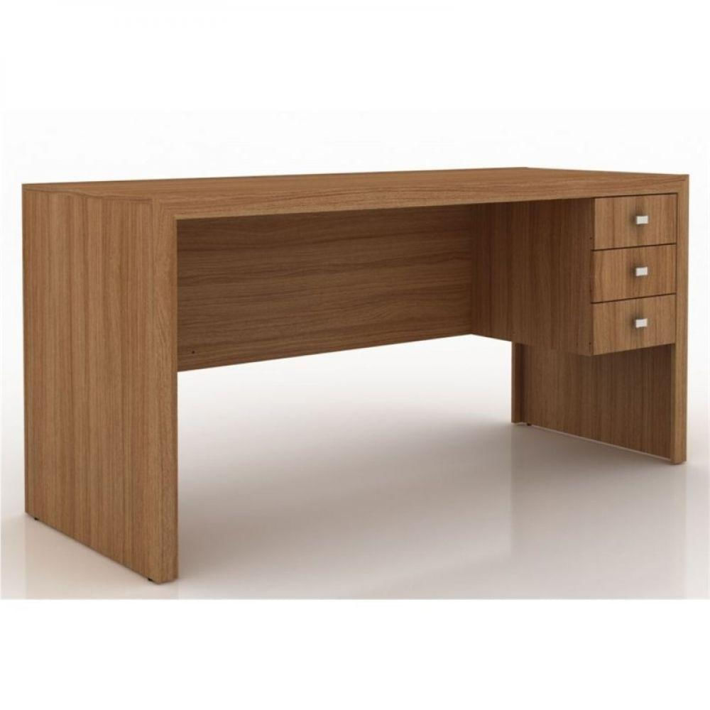 Mesa Com 03 Gavetas Para Home Office Amendoa