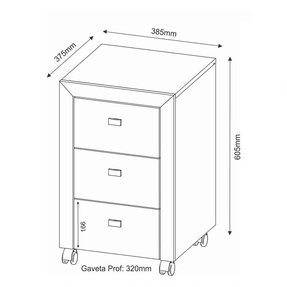 Gaveteiro 3 Gavetas Com Rodízios Me4108 Branco