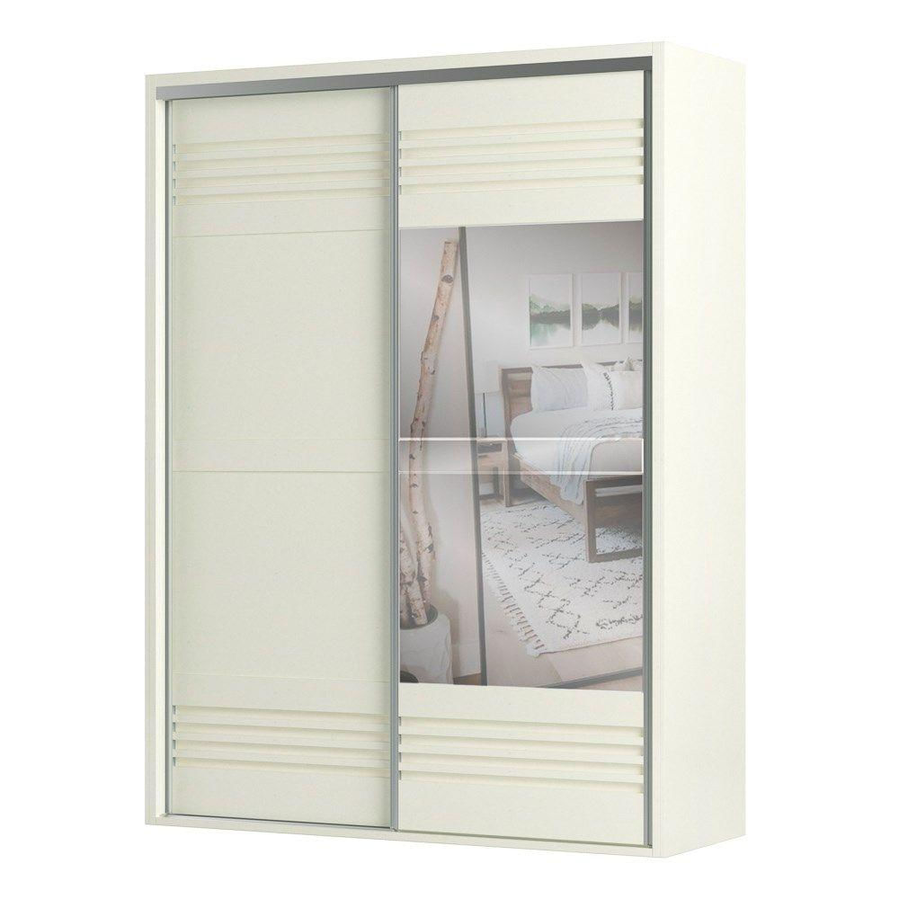 Guarda Roupa Solteiro Com Espelho 179Cm 2 Portas 100% Mdf Tw601E Off White