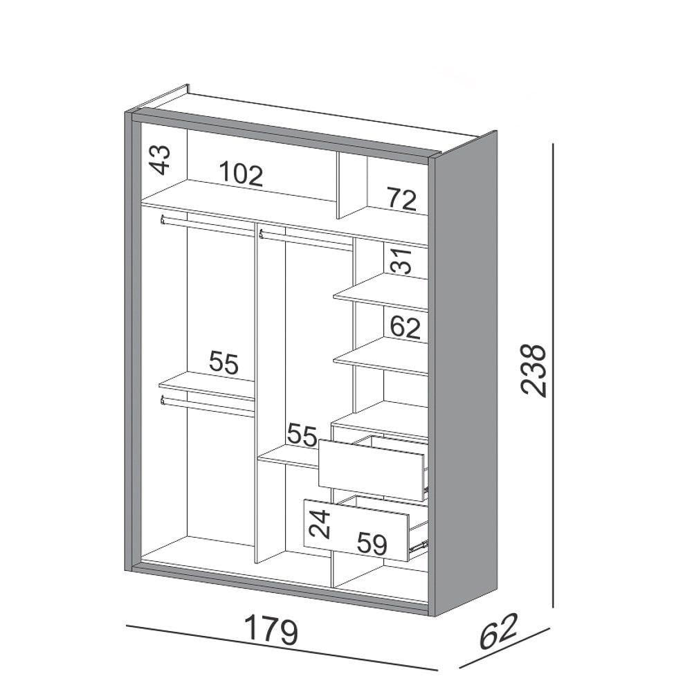 Guarda Roupa Solteiro Com Espelho 179Cm 2 Portas 100% Mdf Tw601E Off White