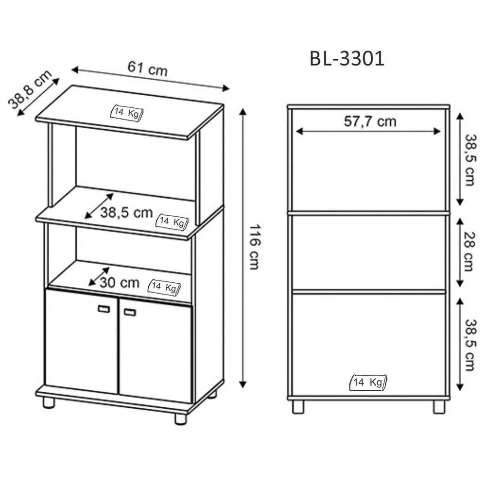 Armário Multiuso 2 Nichos 2 Portas Bl3301 Branco