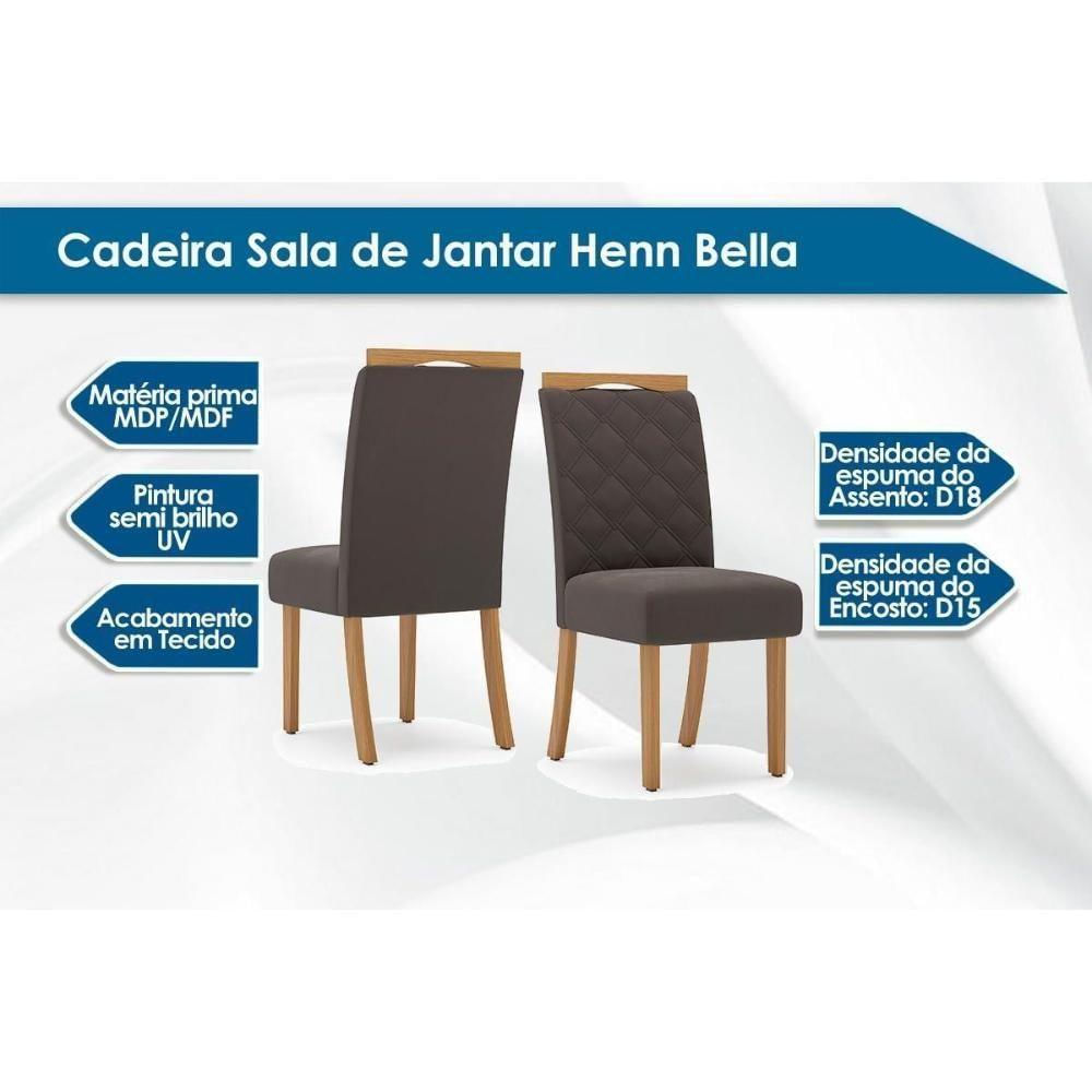 Conjunto Mesa Sala Jantar Orus Tampo Madeirado Com Vidro 120x80cm E 4 Cadeiras Bella Nature Linho Henn