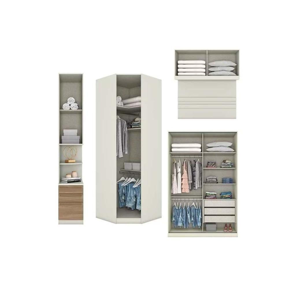 Quarto Casal Modulado Seletto 5 Peças (1 Ponte + 1 Closet Canto + 1 Guarda Roupa 2 Portas De Correr + 2 Complementos) Qm121 Areia