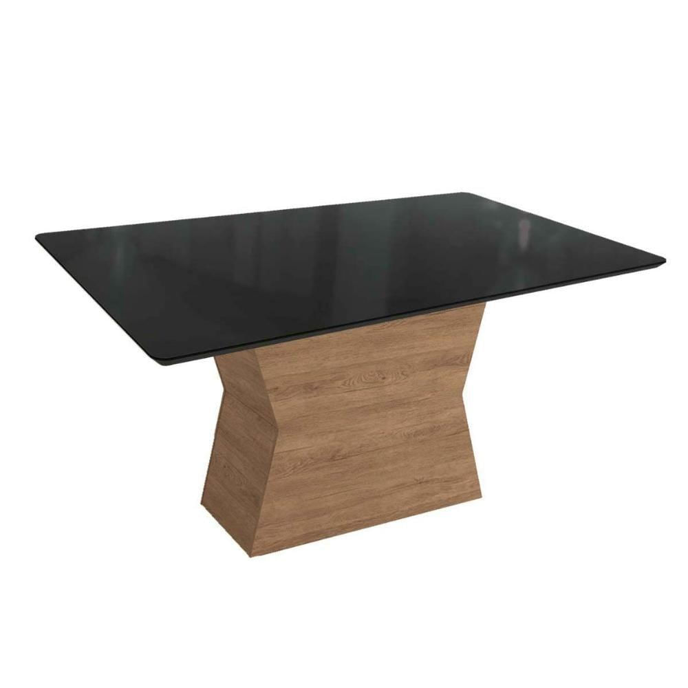 Mesa De Sala Jantar Tília C- Tampo Madeirado C- Vidro 90x160cm Nogueira-preto Fosco-vidro Preto - Kappesberg