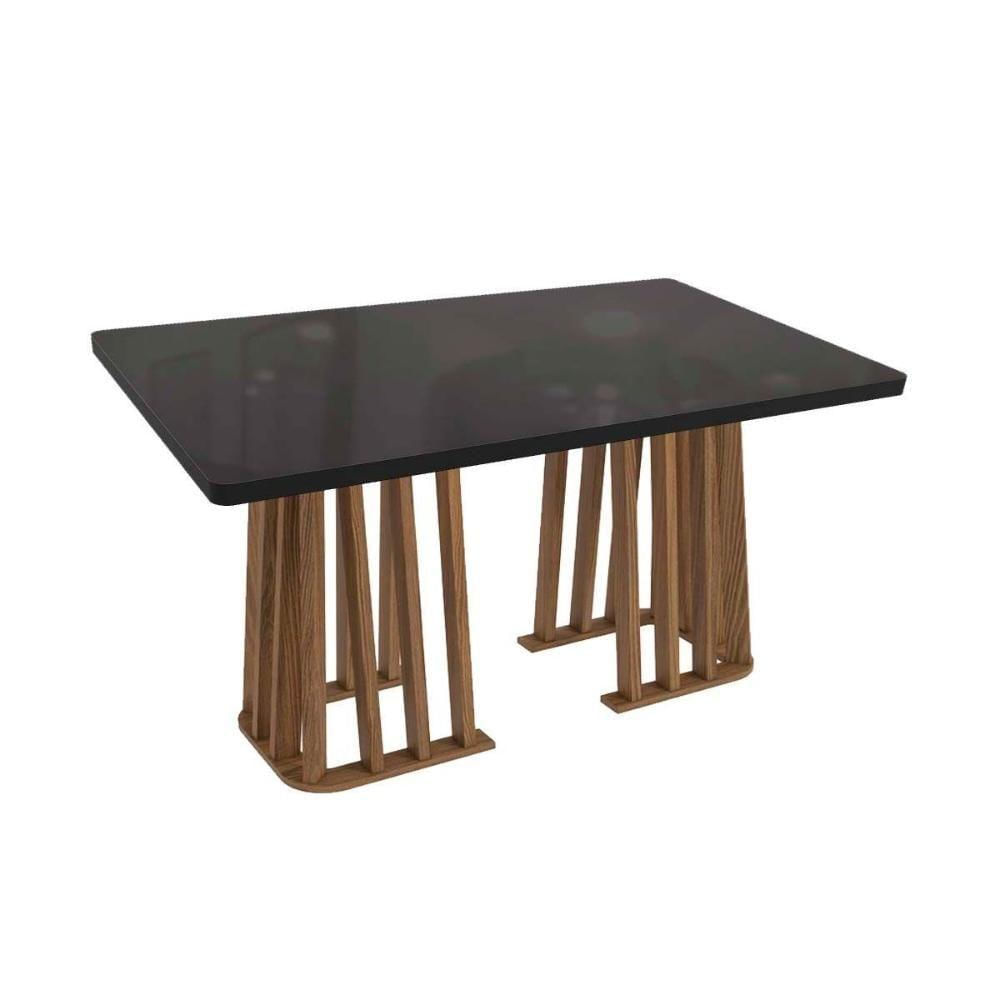 Mesa De Sala Jantar Alteia C- Tampo Madeirado C- Vidro 90x160cm Nogueira-preto Fosco-vidro Preto - Kappesberg