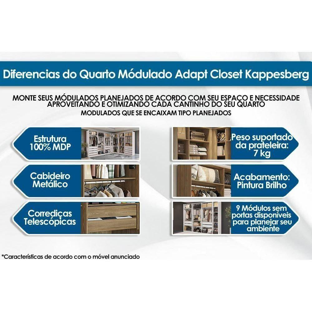 Guarda Roupa Closet De Quarto Adapt 6 Peças (3 Armários Abertos + 1 De Canto Reto + 2 Complementos) Qcm133 Nogueira