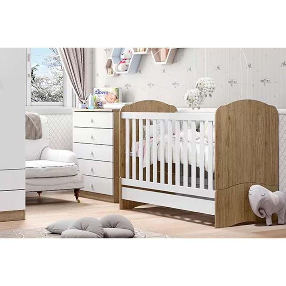 Quarto Infantil Completo Bala de Menta 2 Peças (1 Cômoda + 1 Berço) QI95 Rústico/Branco - Henn