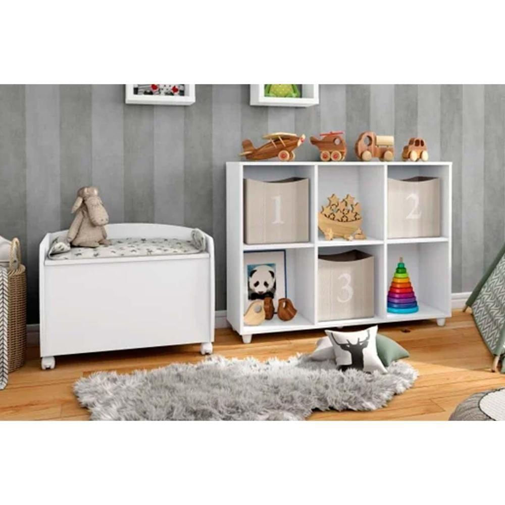 Quarto Infantil Completo Aquarela 2 Peças (1 Cômoda Baú + 1 Armário Organizador) Qi100 Branco - Henn