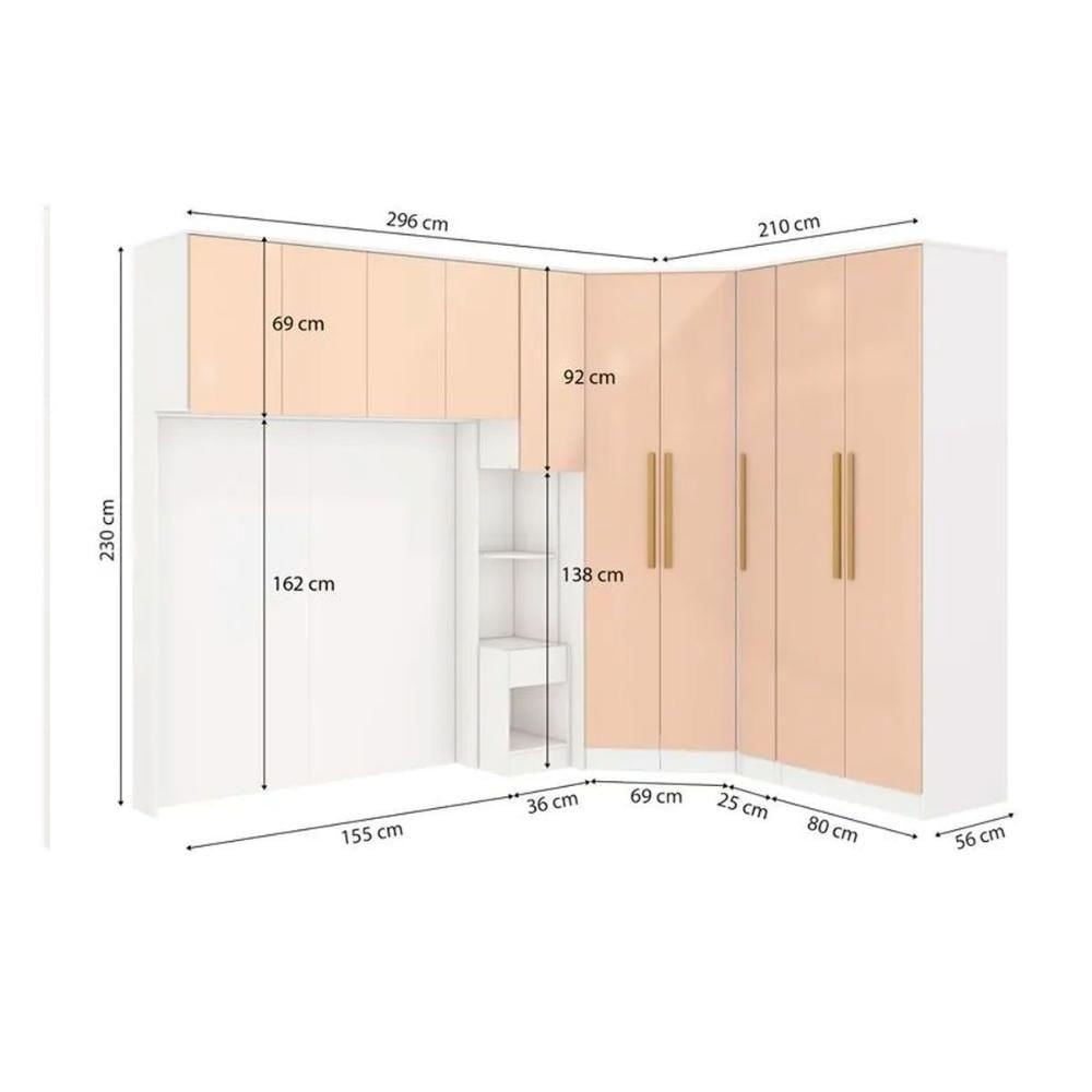 Guarda Roupa Closet De Quarto Adapt 7 Peças (5 Armários + 2 Complementos) Qcm153 Branco-macadamia