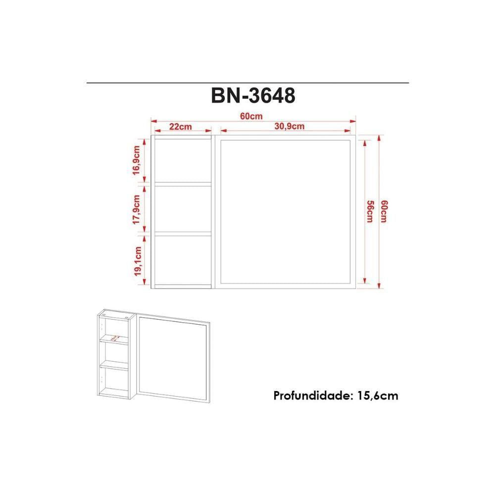 Conjunto De Banheiro Balcão Suspenso Bn3646 E Balcão Com Rodízios Bn3647 60cm E Armário Com Espelho Bn3648 60cm Branco - Tecno Mobili