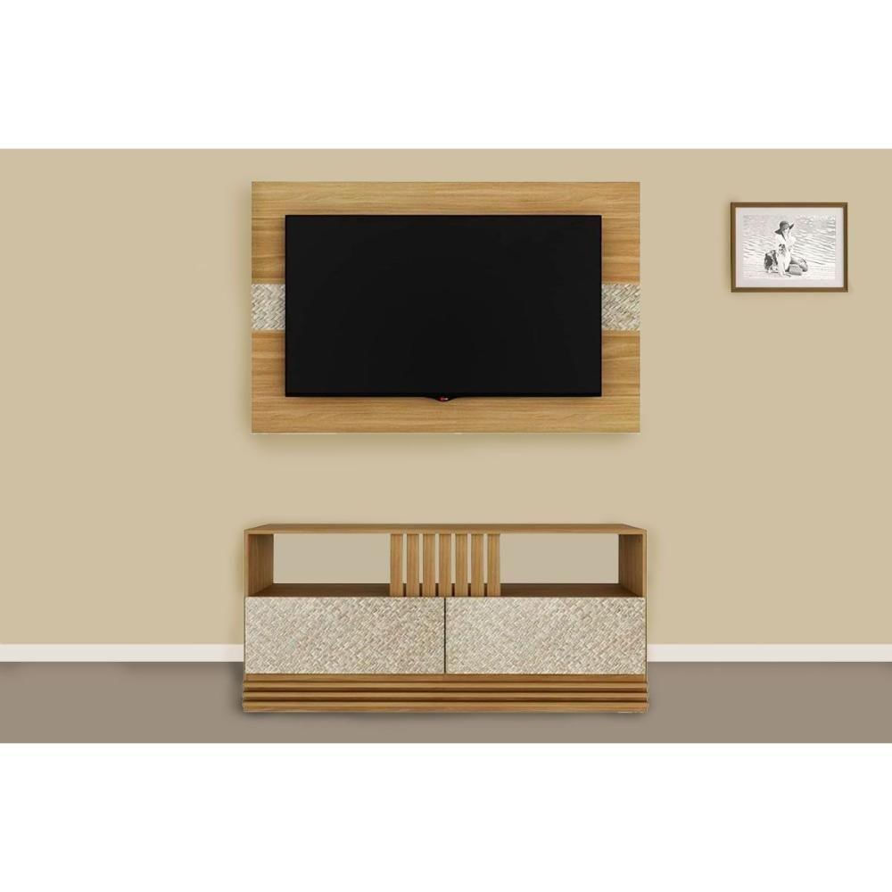 Rack Bancada Com Painel Para Tv Até 50 Pol Pa2913-r1479 2 Gavetas 136x88cm Natural-palha - Tecno Mobili