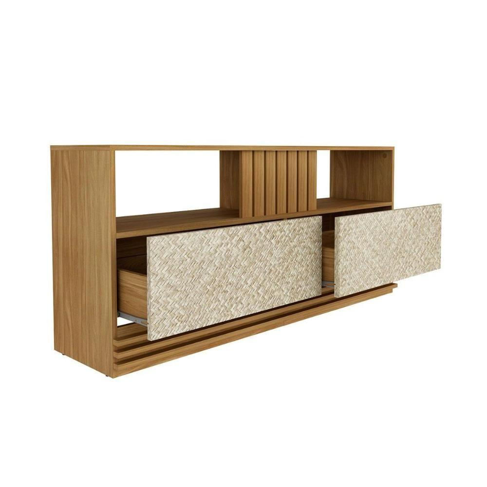 Rack Bancada Com Painel Para Tv Até 50 Pol Pa2913-r1479 2 Gavetas 136x88cm Natural-palha - Tecno Mobili