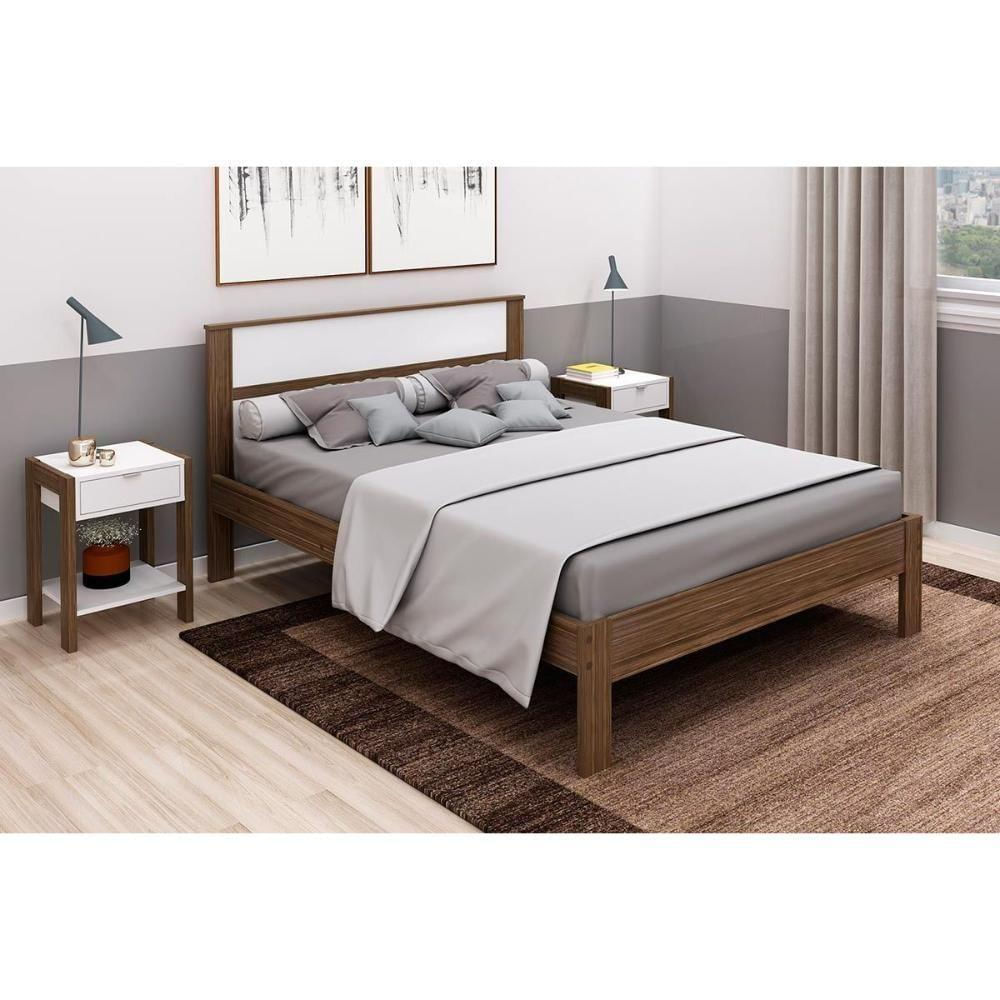 Quarto Casal Completo 3 Peças (2 Mesas Cabeceira Az1016 + Cama De Cm8005) Nogal-branco - Tecno Mobili