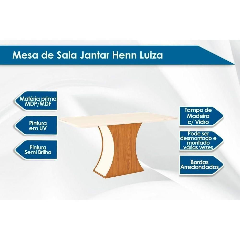 Sala De Jantar Completa Luiza C- Tampo De Vidro 160x90cm E 6 Cadeiras Vita Nature-off White - Linho Bege - Henn