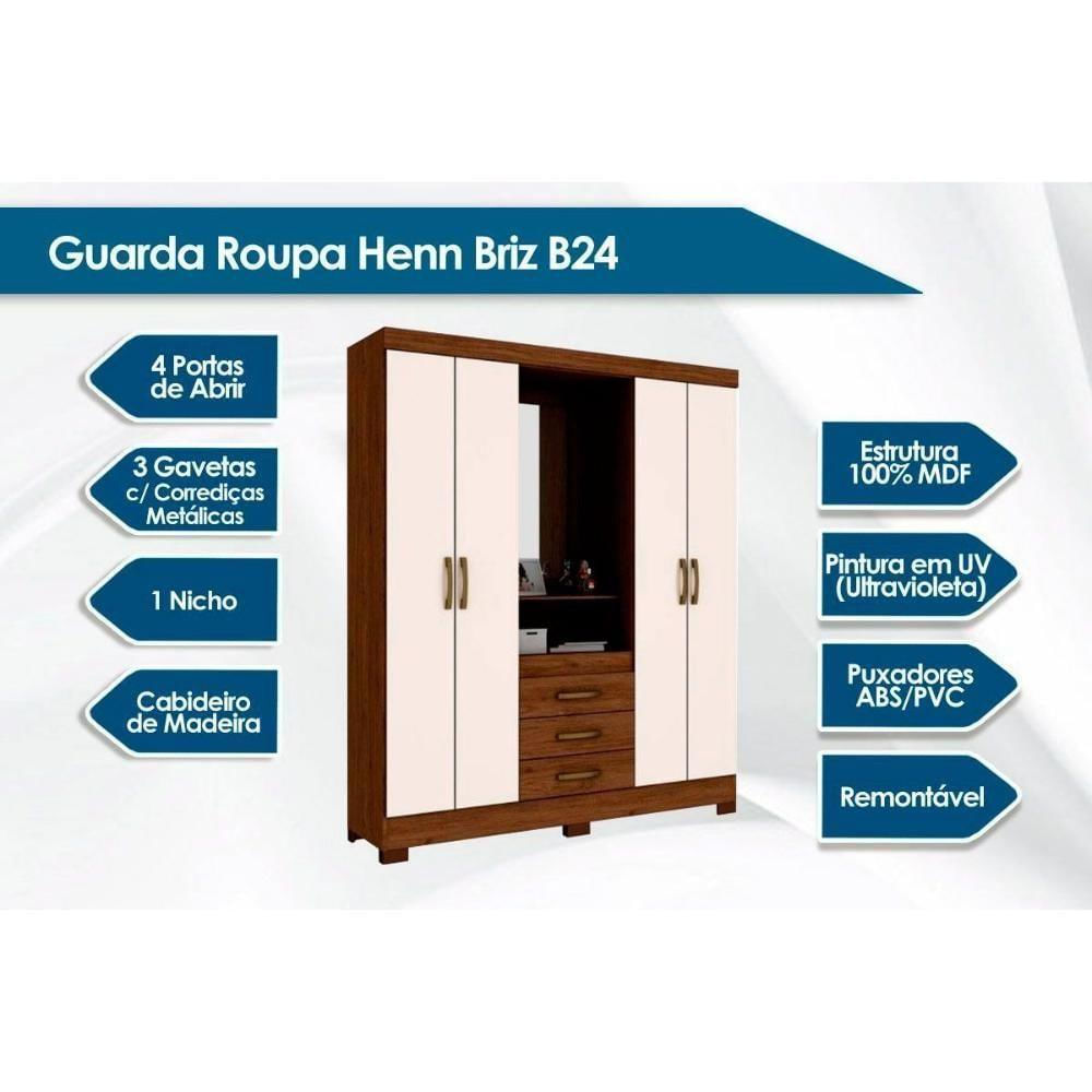 Guarda Roupa 2 Peças 1 Guarda Roupa + 1 Cômoda QC104 Branco Henn