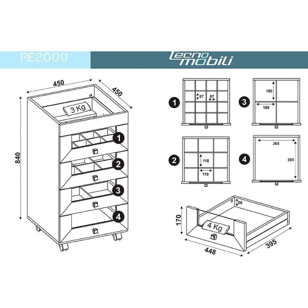 Multiuso Quarto 2 Peças (gaveteiro Pe2009 + Carrinho De Maquiagem Pe2013) Branco - Tecno Mobili