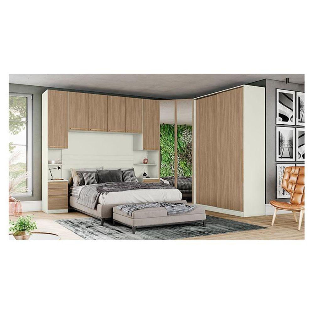 Quarto Modulado Casal Ambiente 5 Seletto 5 Peças Areia Jequitibá - Henn