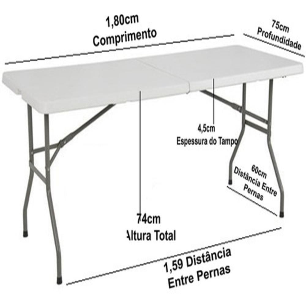 Mesa Dobravel 1,83m Gigante Vira Maleta 400kg Camping Praia Dj Festa Multiuso Com Alça Profissional