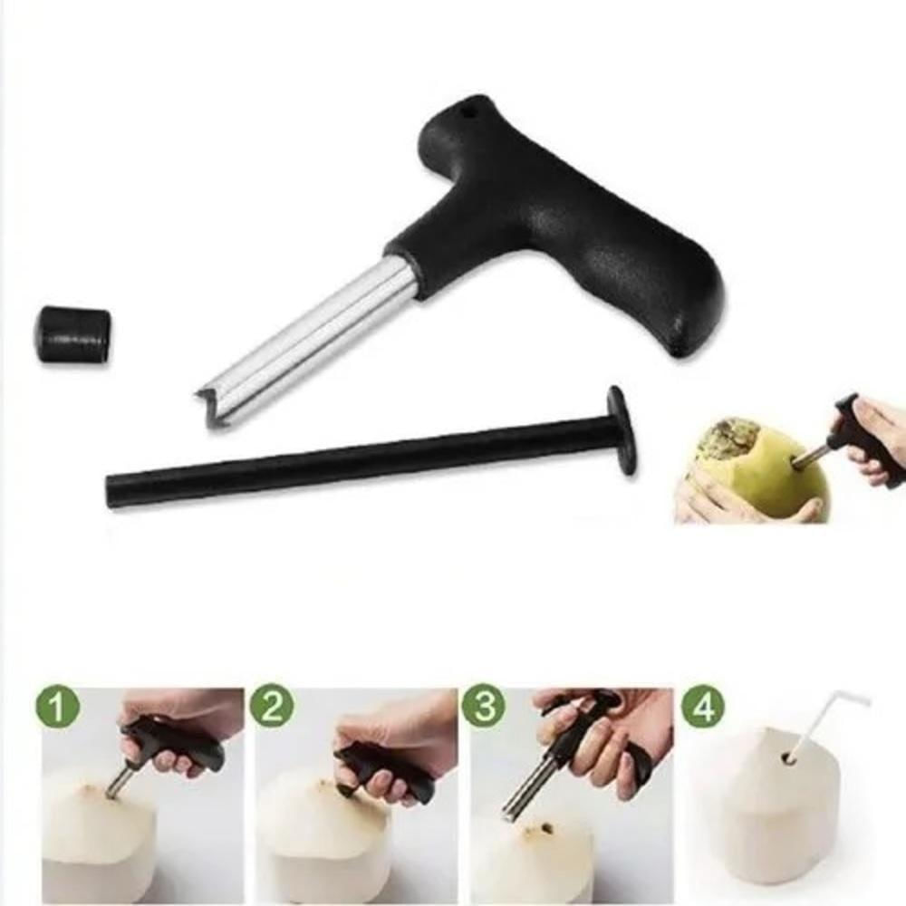 Abridor De Coco Com Furador Profissional Inox Manual Fura Tudo Multiuso Para Casa Bar E Barraca