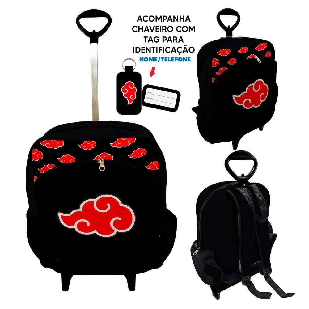 Kit Mochila Escolar Infantil Rodinhas Lancheira Estojo Isoprene Akatsuki Nuvem Grande