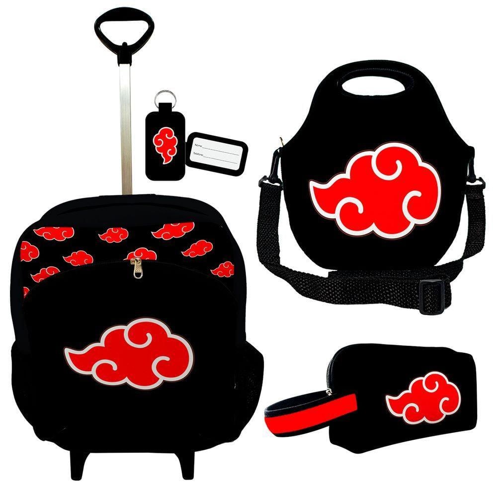 Kit Mochila Escolar Infantil Rodinhas Lancheira Estojo Isoprene Akatsuki Nuvem Grande