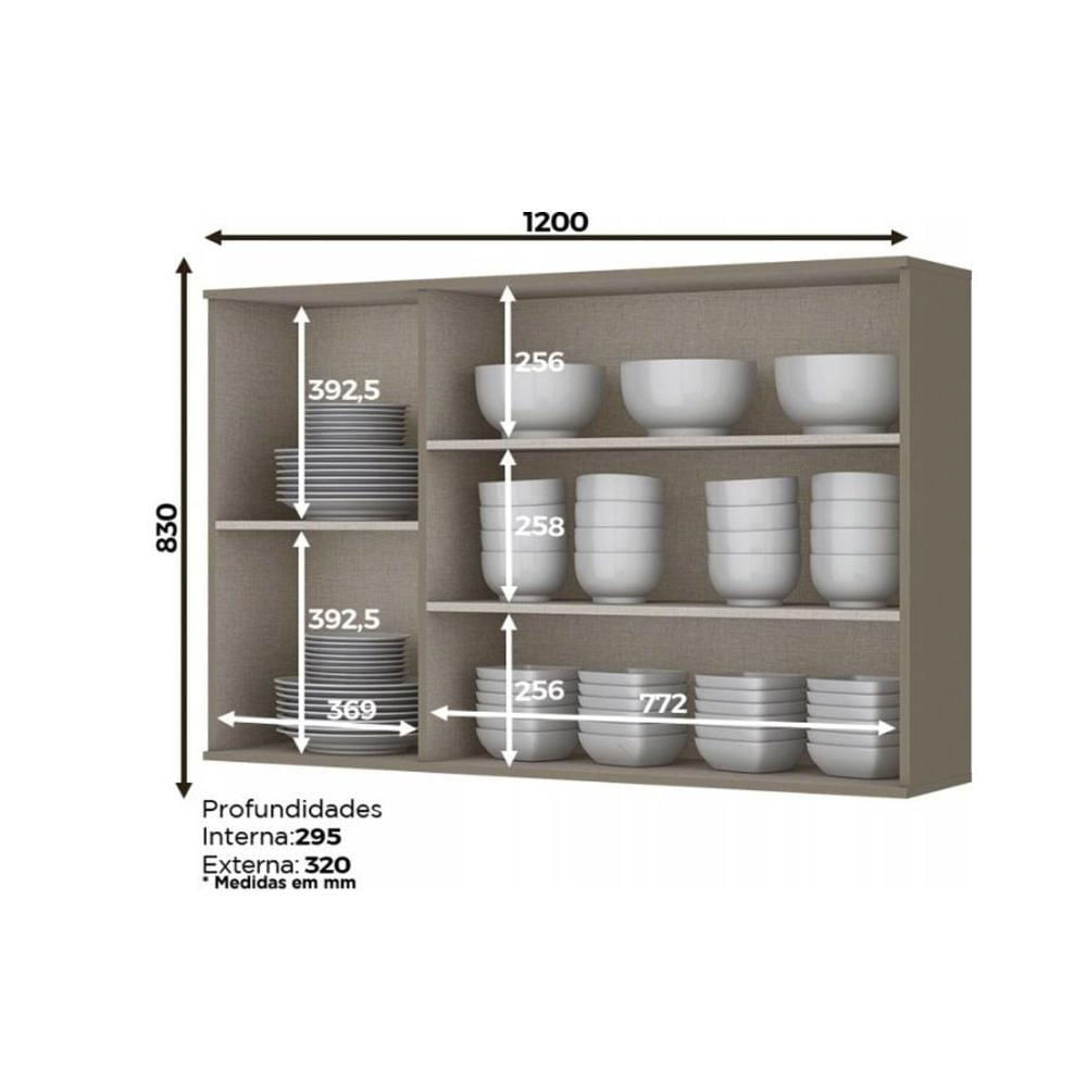 Armário Aéreo Cozinha Modulado Connect C- 3 Portas De Vidro 120cm Off White - Henn