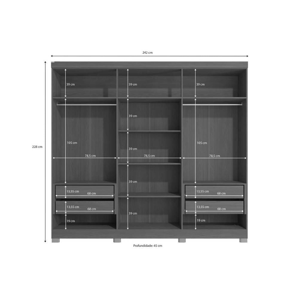 Guarda Roupa Casal 6 Portas E 4 Gavetas C- Pés Cb02r582 Canela