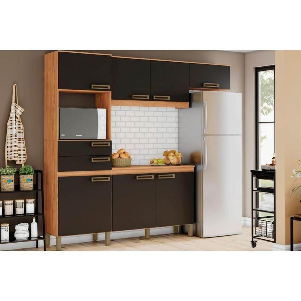 Cozinha Compacta B107 7 Portas E 2 Gavetas 225cm Nature-preto - Henn