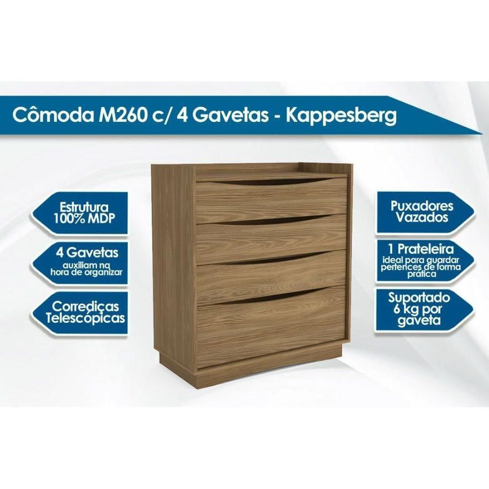 Cômoda Solteiro M260 C/ 4 Gavetas Canela - Kappesberg