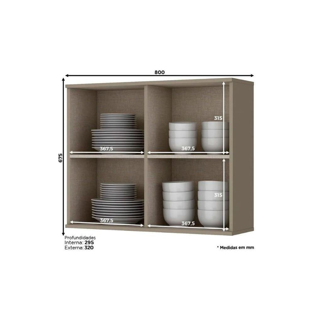 Armário Aéreo Cozinha Modulado p/ Connect c/ 2 Portas Ripadas 80cm Duna/Cristal - Henn