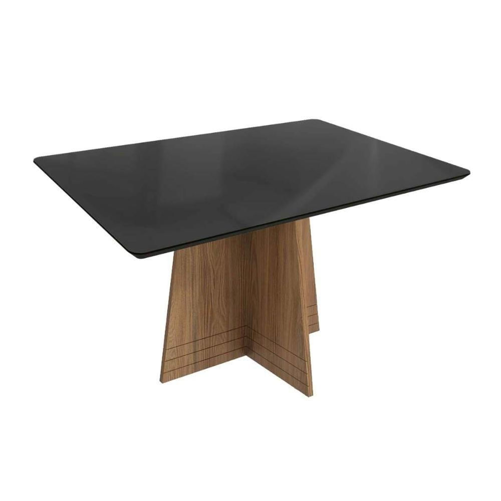 Mesa Para Cozinha Lótus Com Tampo Madeirado Com Vidro 80x120cm Nogueira Preto Fosco Vidro Preto Kappesberg