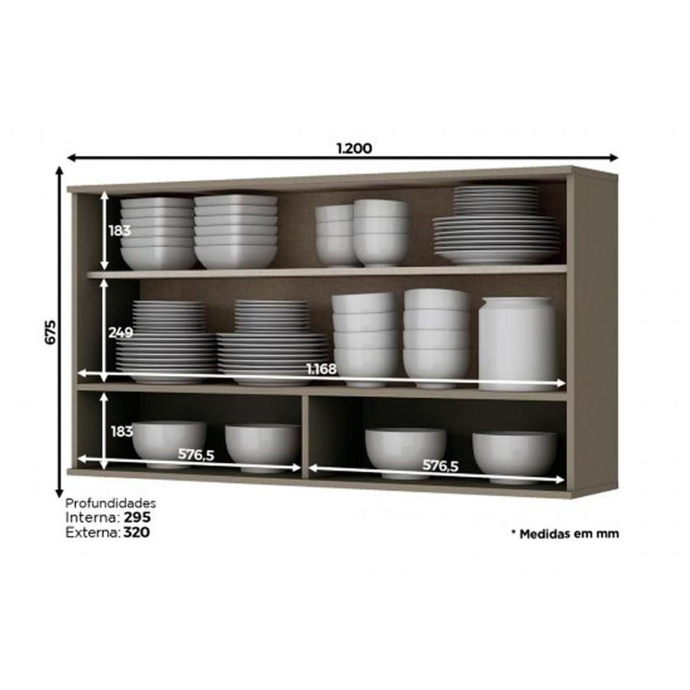 Módulo Cozinha Henn Connect Aéreo P- C- 1 Porta Basculante Ripada 120cm Duna-cristal-henn