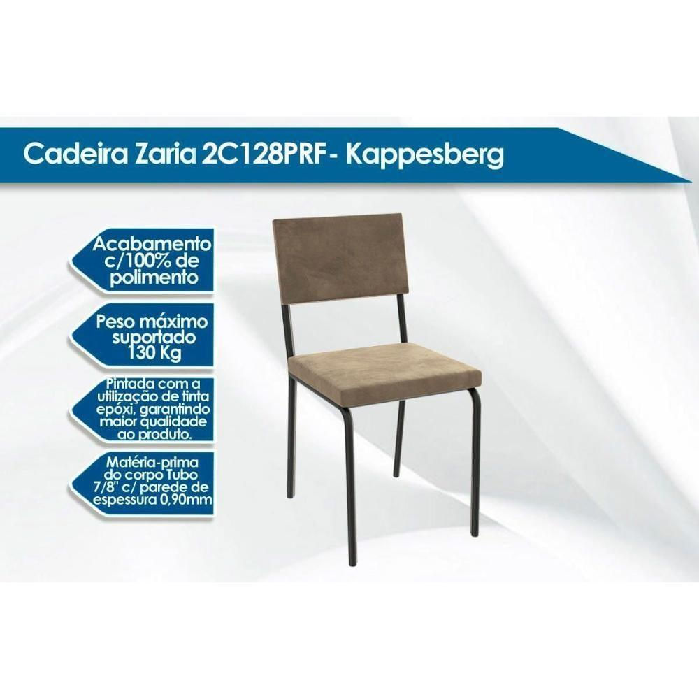 Cadeira De Cozinha Zaria 2c128 Aço Kit 2 Uni Preto Suede Cinza